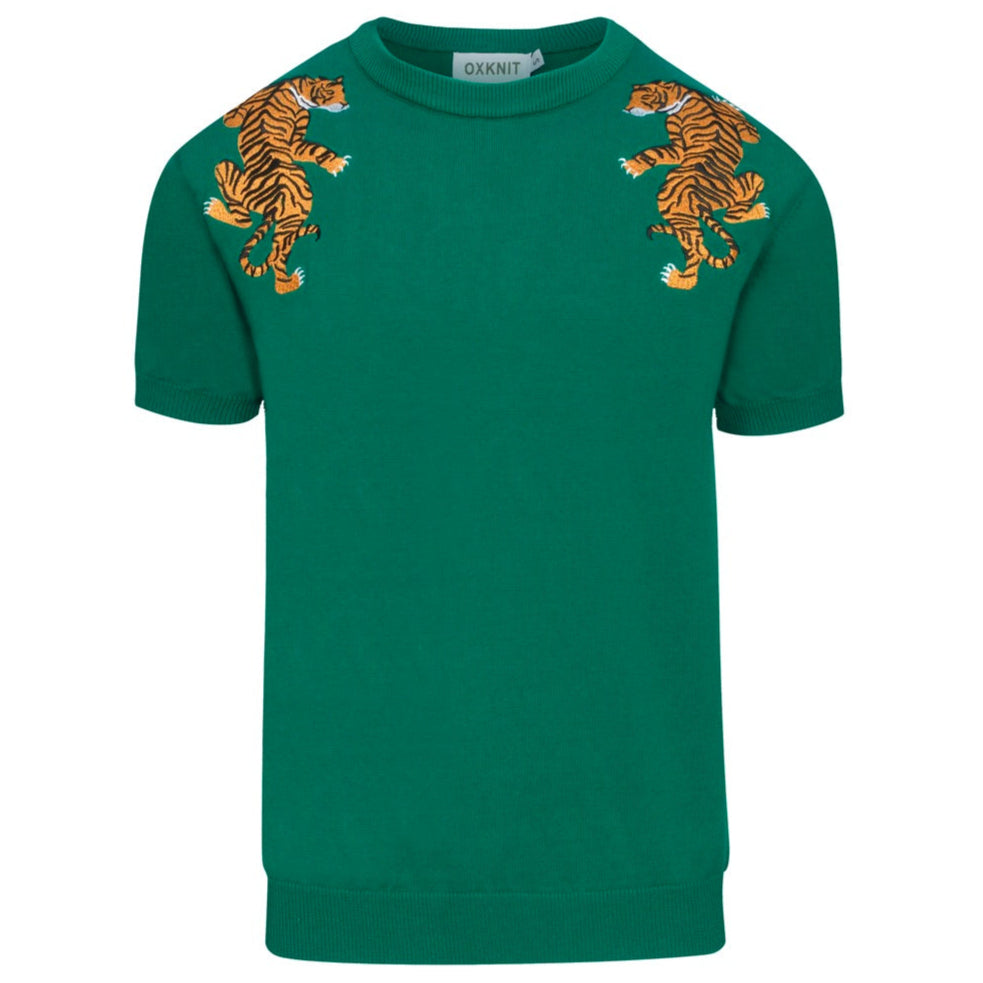 Men's Green Embroidered Retro Animal T-shirt