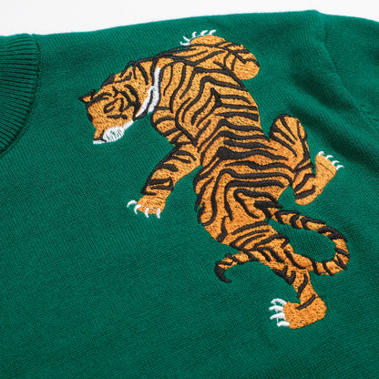 Men's Green Embroidered Retro Animal T-shirt