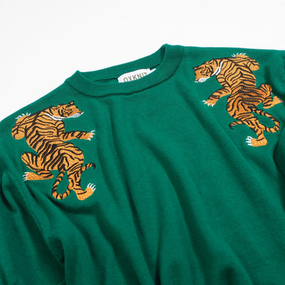 Men's Green Embroidered Retro Animal T-shirt