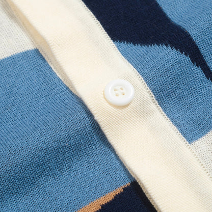 Retro Knitted Shirt for Men – Geometric Buttoned Polo in Vintage Blue