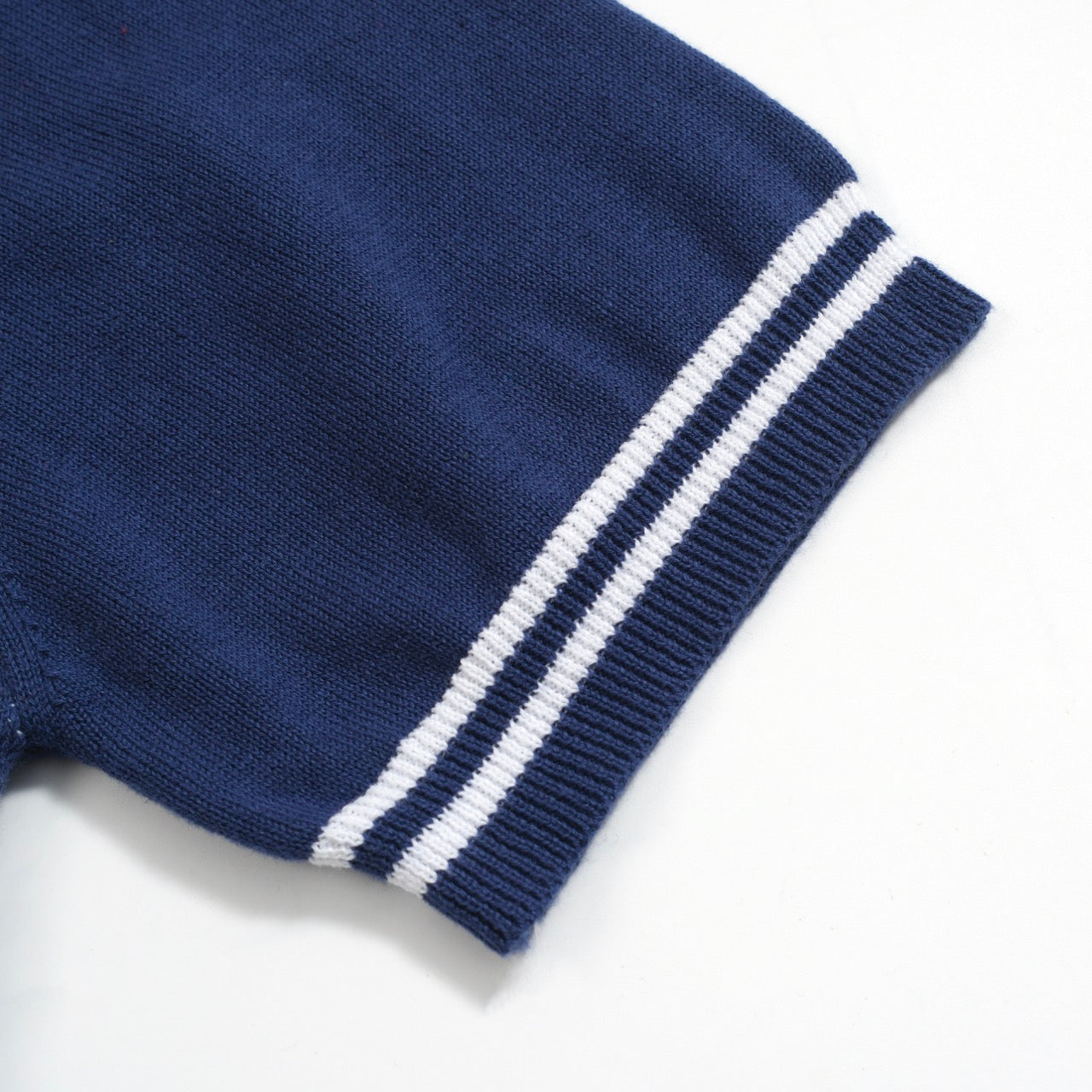 Retro Knitted Polo for Men – Vintage Blue & Geometric Button-Up