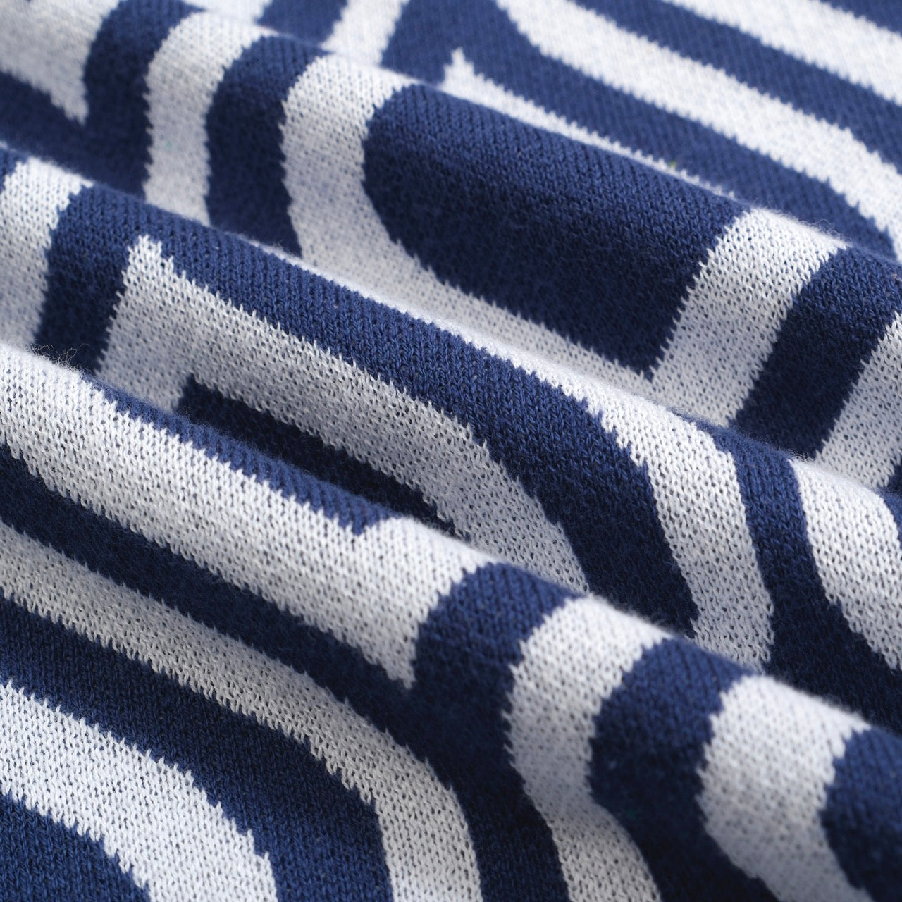 Retro Knitted Polo for Men – Vintage Blue & Geometric Button-Up