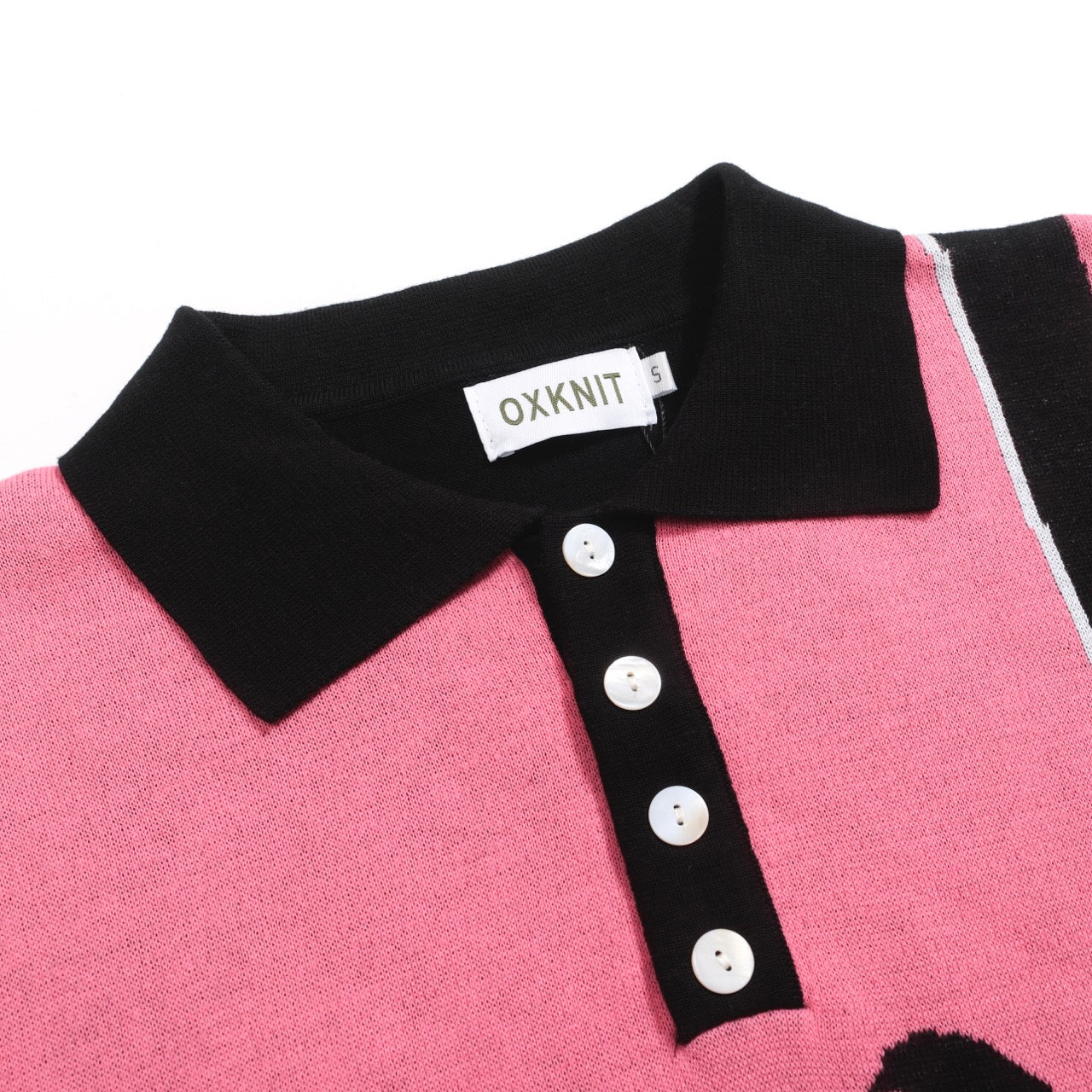Retro Knitted Shirt for Men – Vintage Pink Button-Up Polo with Bird and Sunset Graphic