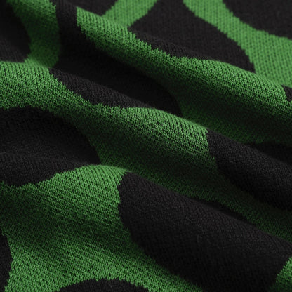 Retro Knitted Shirt for Men – Black & Green Vintage Button-Up Polo with MOD Dot Print