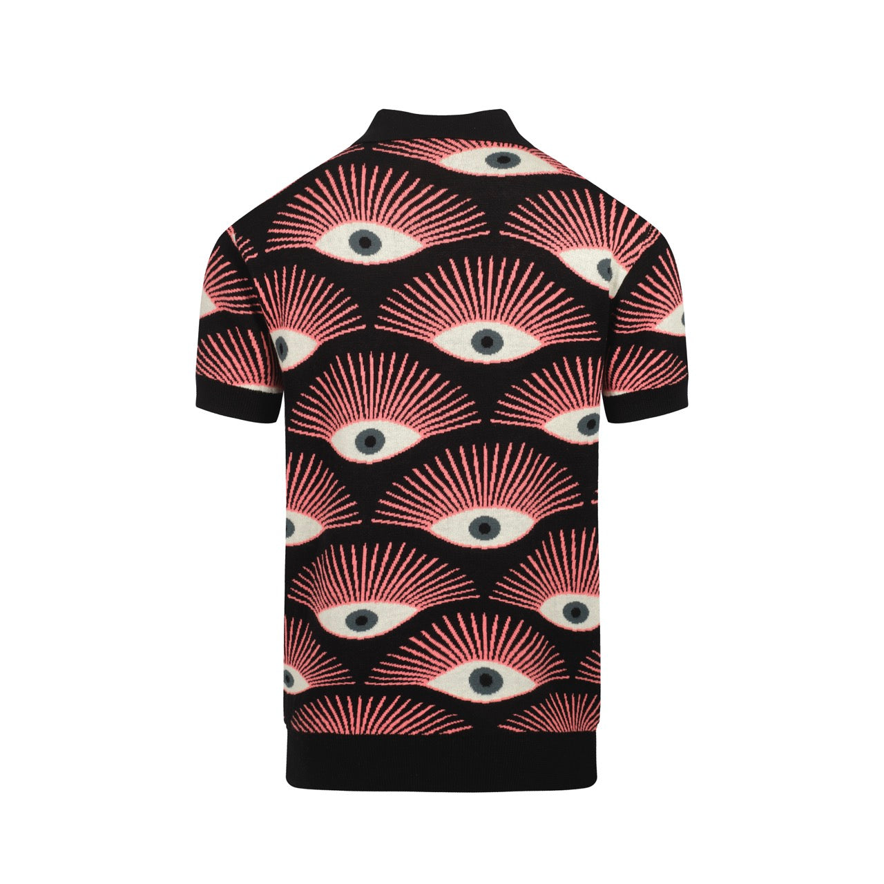 Psychedelic Knitted Shirt for Men – Black Button-Up Shirt with All-Seeing Graphic Print - Designed by Carrie Cantwell