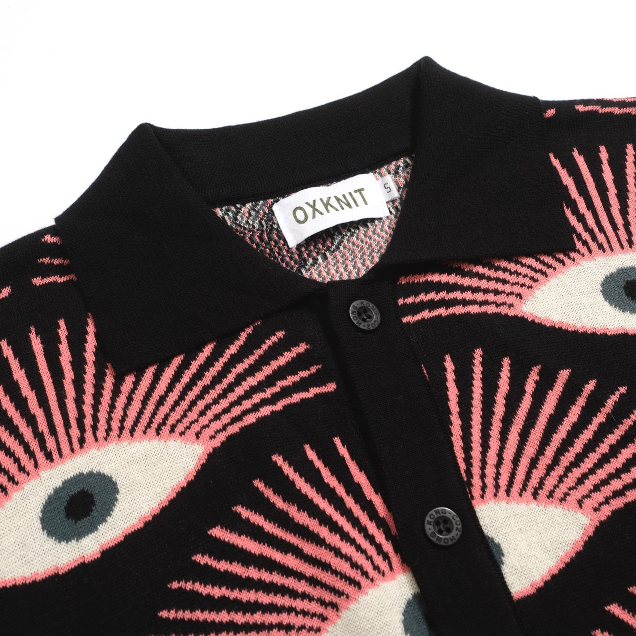 Psychedelic Knitted Shirt for Men – Black Button-Up Shirt with All-Seeing Graphic Print - Designed by Carrie Cantwell