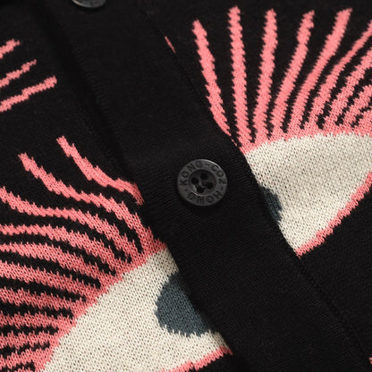 Psychedelic Knitted Shirt for Men – Black Button-Up Shirt with All-Seeing Graphic Print - Designed by Carrie Cantwell