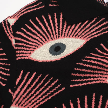 Psychedelic Knitted Shirt for Men – Black Button-Up Shirt with All-Seeing Graphic Print - Designed by Carrie Cantwell