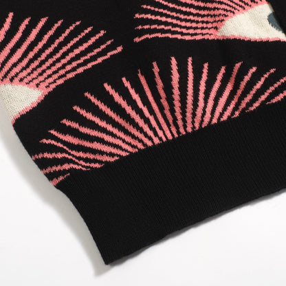 Psychedelic Knitted Shirt for Men – Black Button-Up Shirt with All-Seeing Graphic Print - Designed by Carrie Cantwell