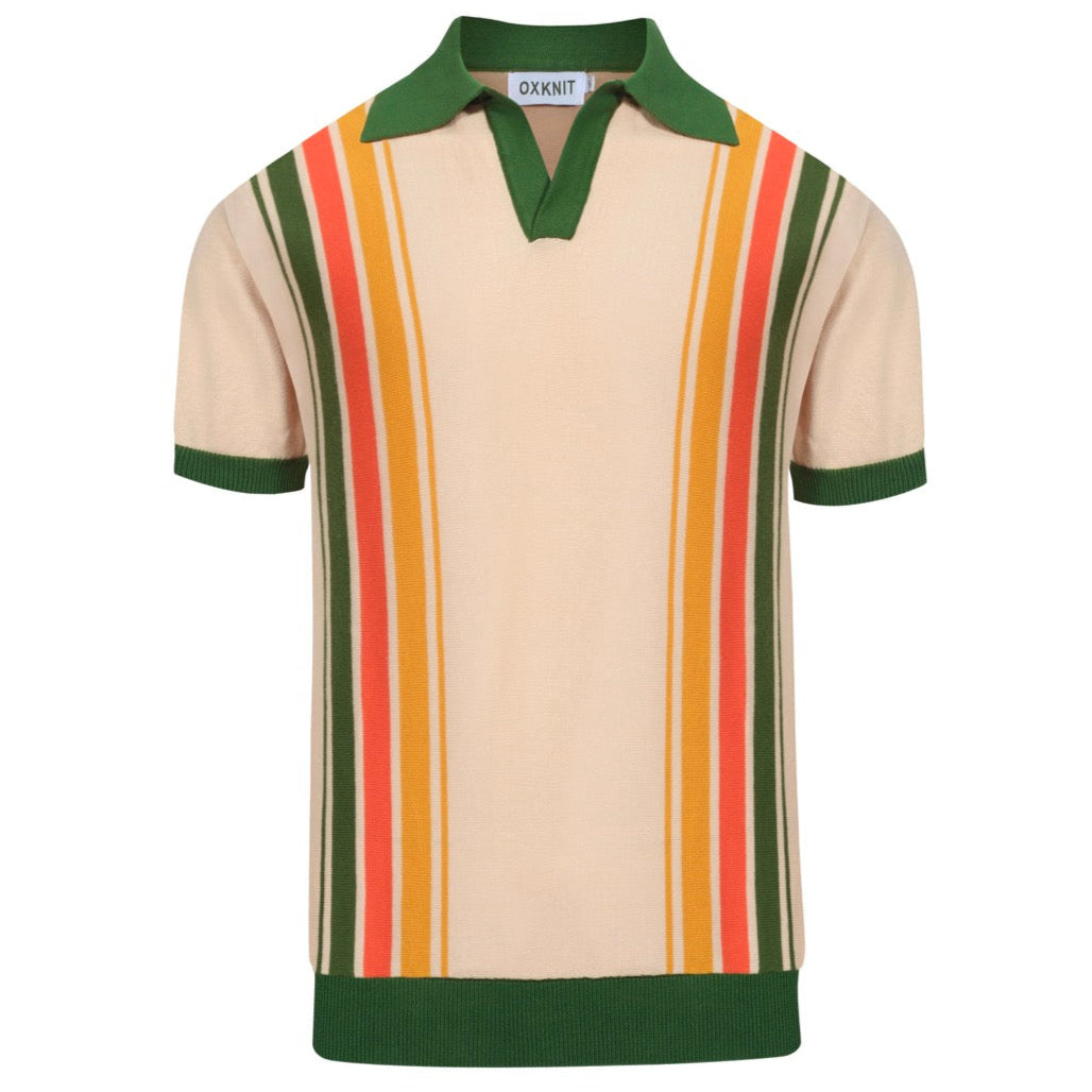 Vintage striped green knitted polo for men