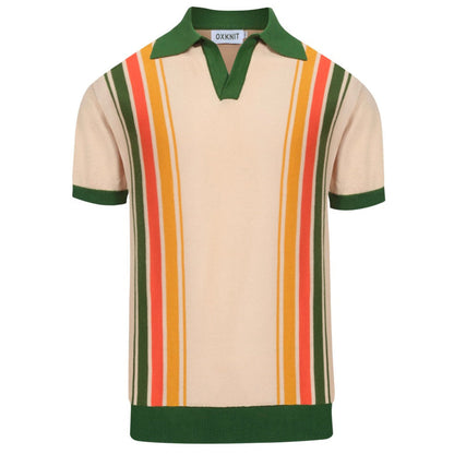 Vintage striped green knitted polo for men