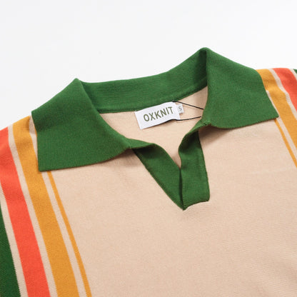 Vintage striped green knitted polo for men