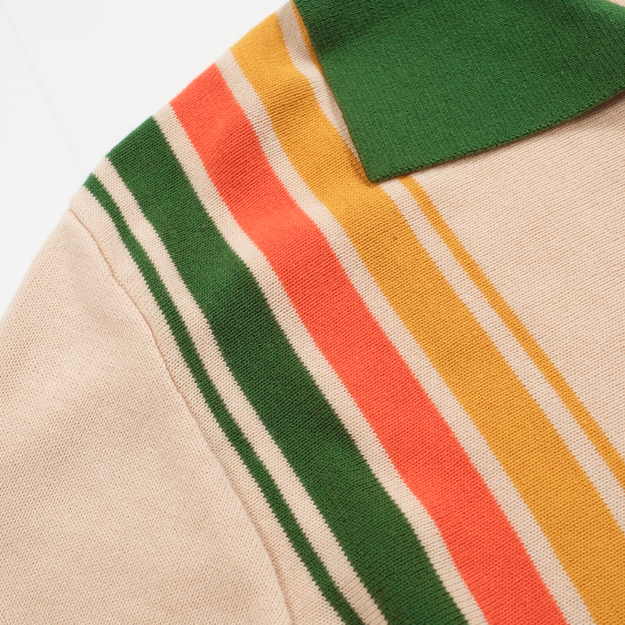 Vintage striped green knitted polo for men