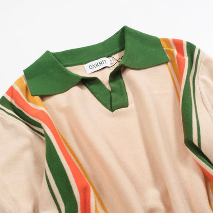Vintage striped green knitted polo for men