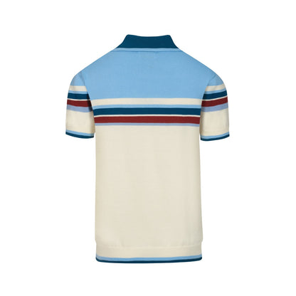 Men's Blue Striped V-Neck Retro Polo