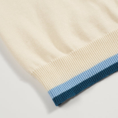 Men's Blue Striped V-Neck Retro Polo