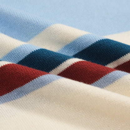 Men's Blue Striped V-Neck Retro Polo