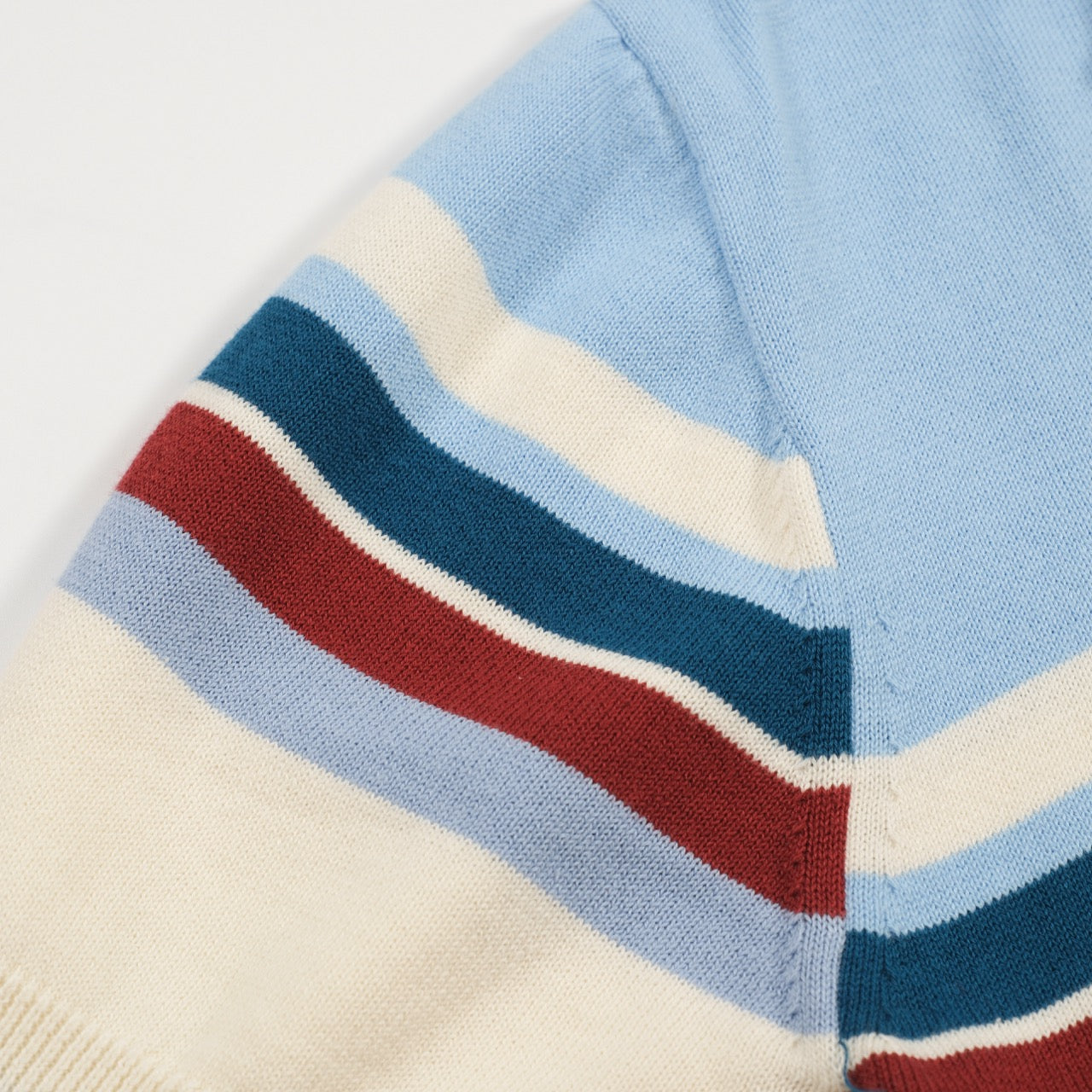 Men's Blue Striped V-Neck Retro Polo