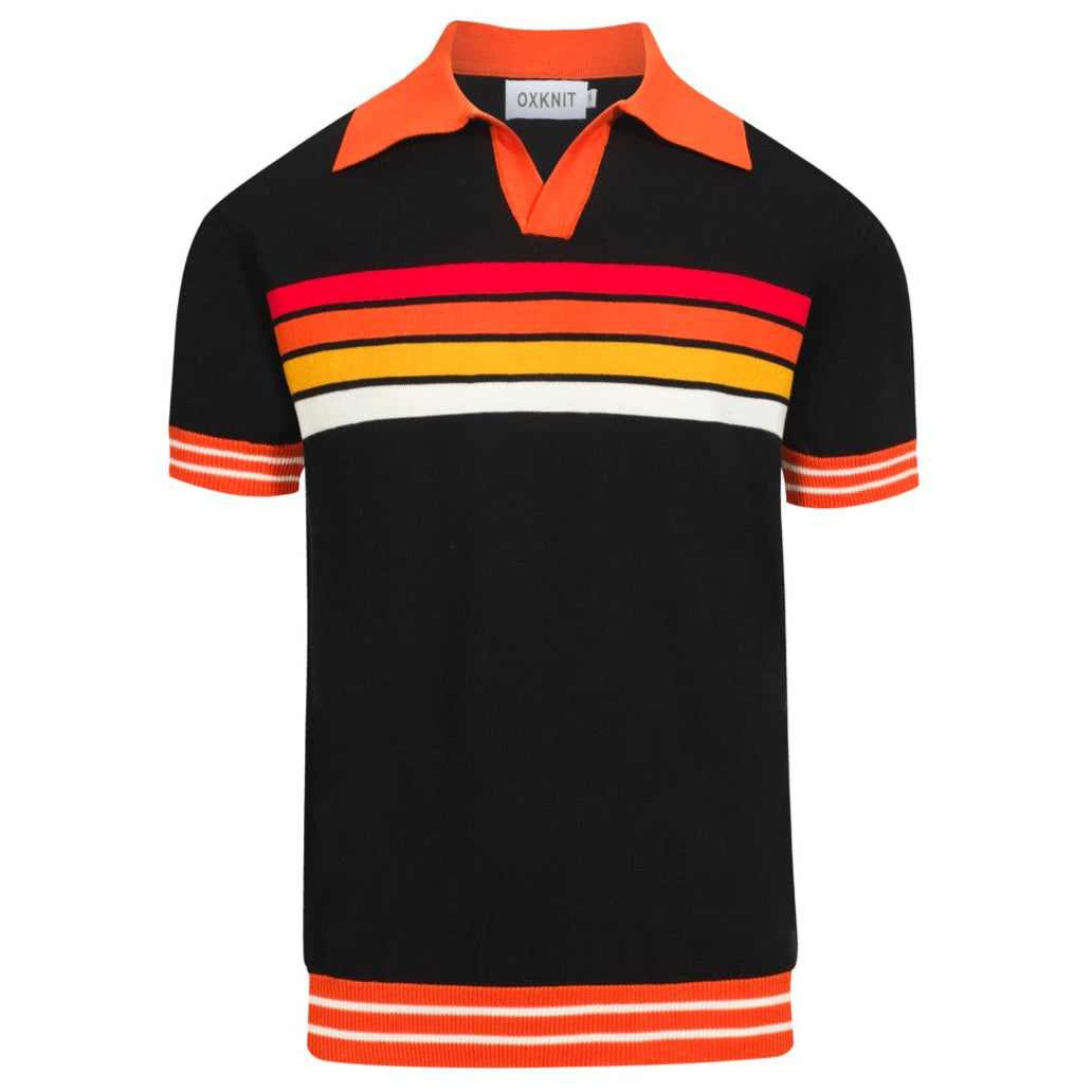 Men's Black Striped Retro Polo
