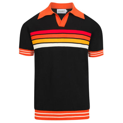 Men's Black Striped Retro Polo