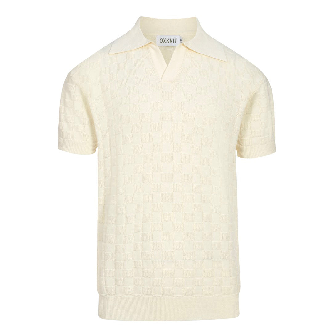 White Retro Texture Polo V for Men