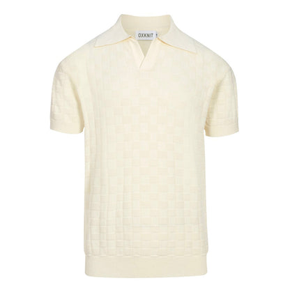 White Retro Texture Polo V for Men