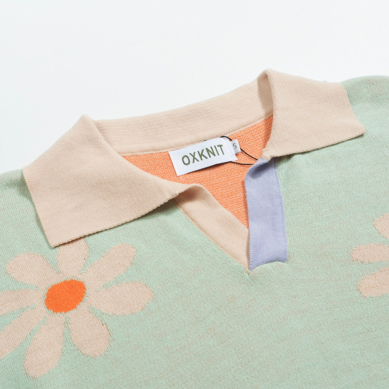 Men's Vintage Knitted V-Neck Polo, Green Flowers