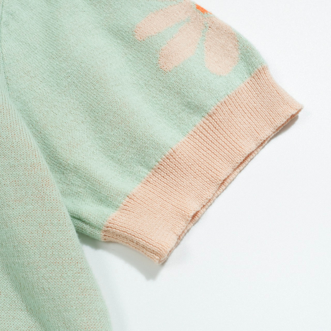 Men's Vintage Knitted V-Neck Polo, Green Flowers