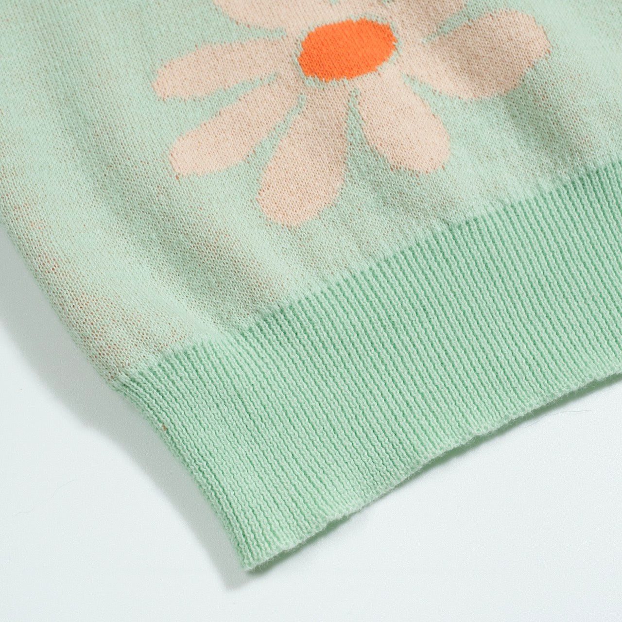 Men's Vintage Knitted V-Neck Polo, Green Flowers