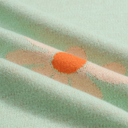 Men's Vintage Knitted V-Neck Polo, Green Flowers