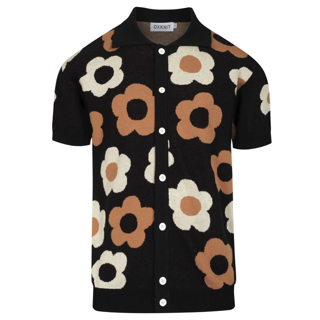 Vintage floral jacquard black cardigan for men