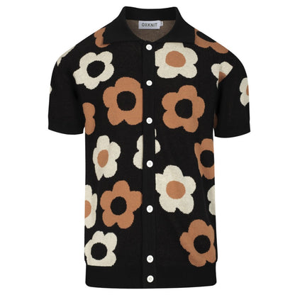 Vintage floral jacquard black cardigan for men