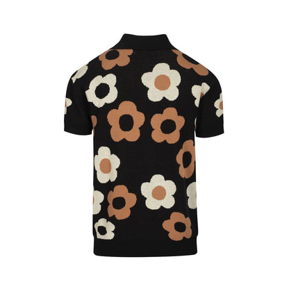 Vintage floral jacquard black cardigan for men