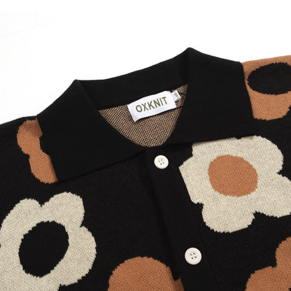 Vintage floral jacquard black cardigan for men