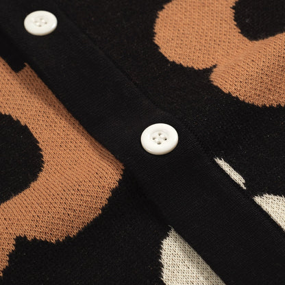 Vintage floral jacquard black cardigan for men