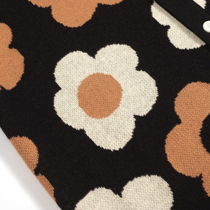 Vintage floral jacquard black cardigan for men