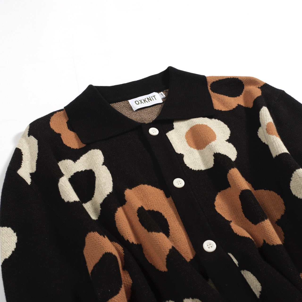 Vintage floral jacquard black cardigan for men