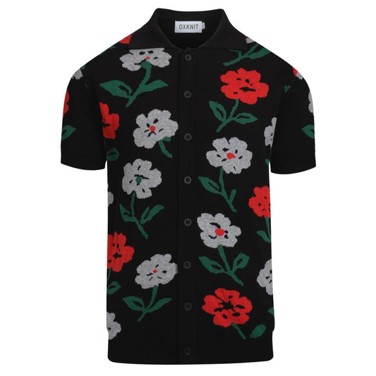 Vintage black floral cardigan for men