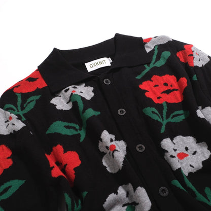 Vintage black floral cardigan for men