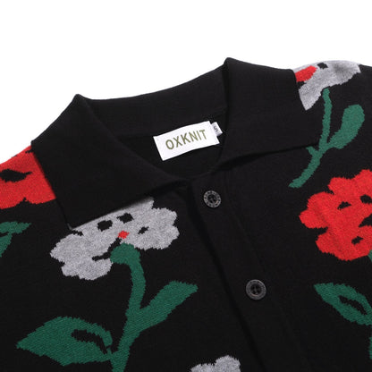 Vintage black floral cardigan for men