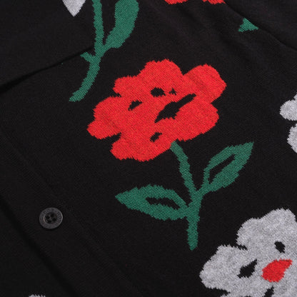 Vintage black floral cardigan for men