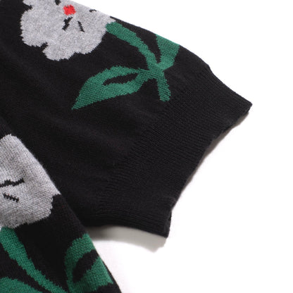 Vintage black floral cardigan for men