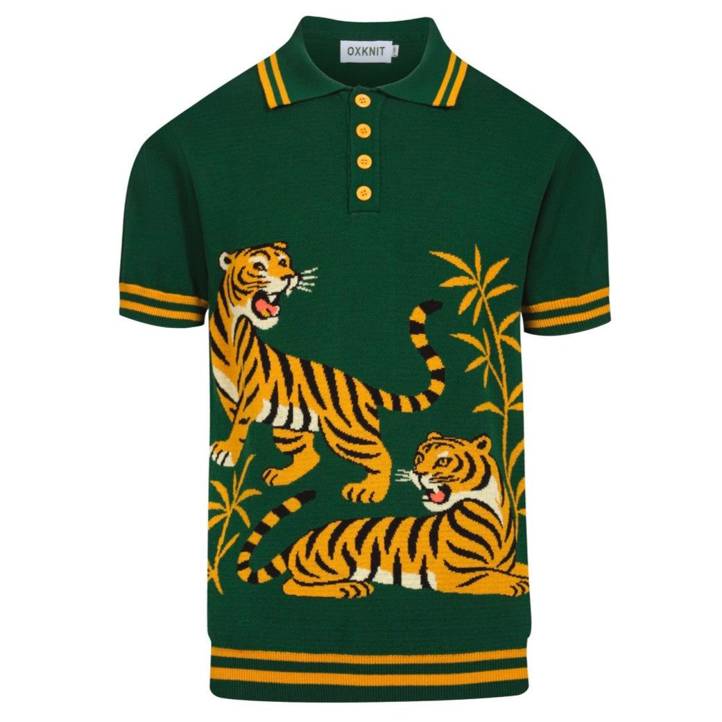 Vintage green jacquard polo for men
