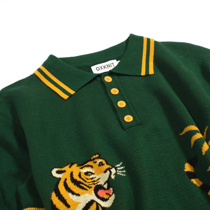 Vintage green jacquard polo for men
