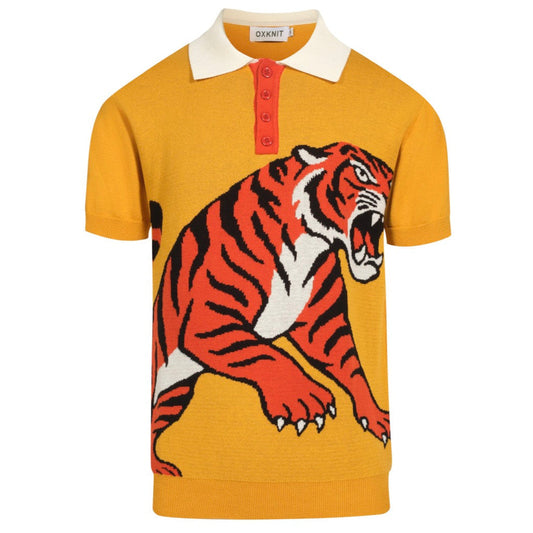 Vintage tiger jacquard polo for men