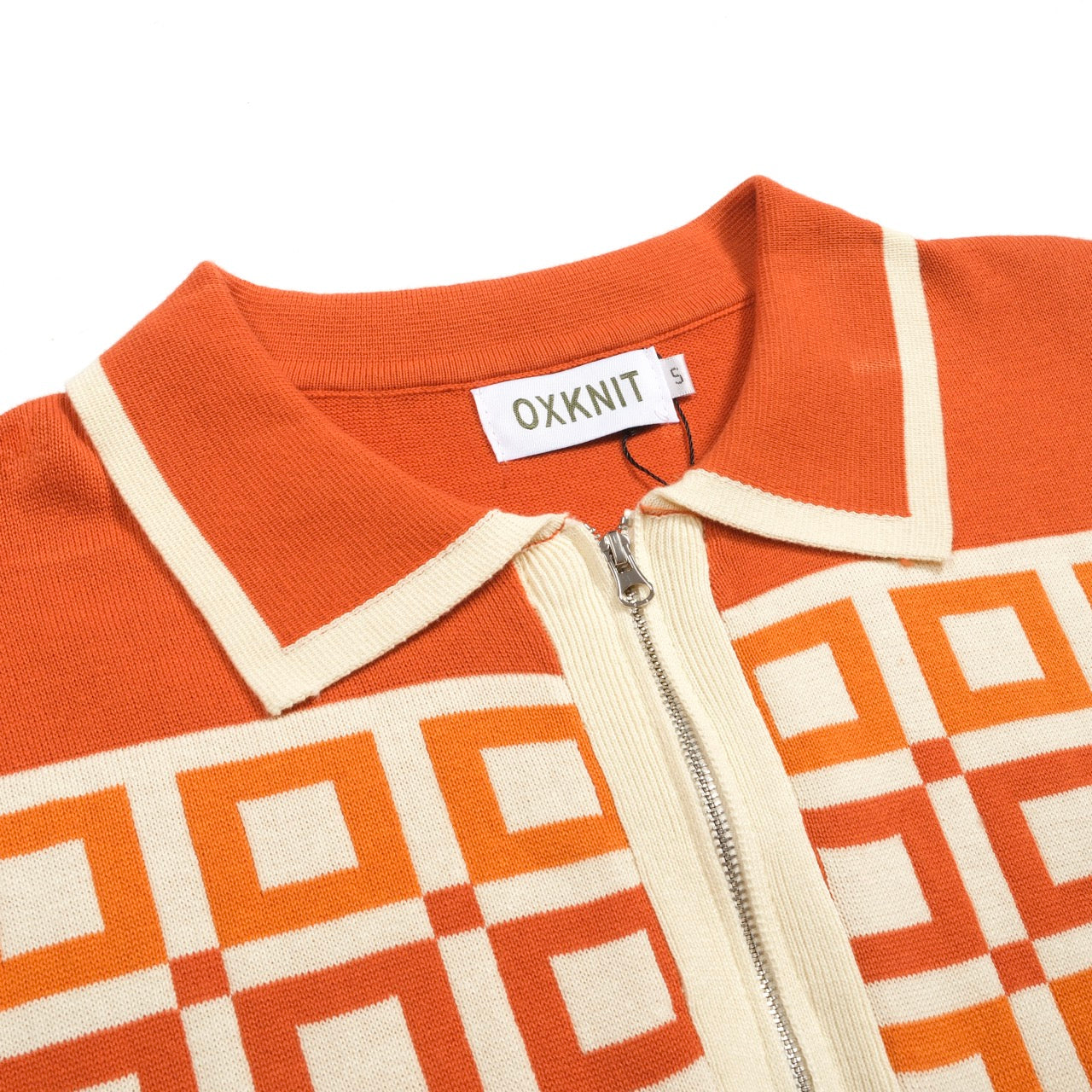 Vintage orange jacquard knitted polo for men