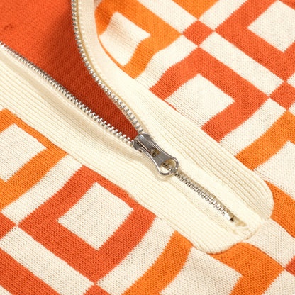 Vintage orange jacquard knitted polo for men