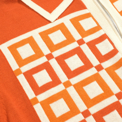 Vintage orange jacquard knitted polo for men