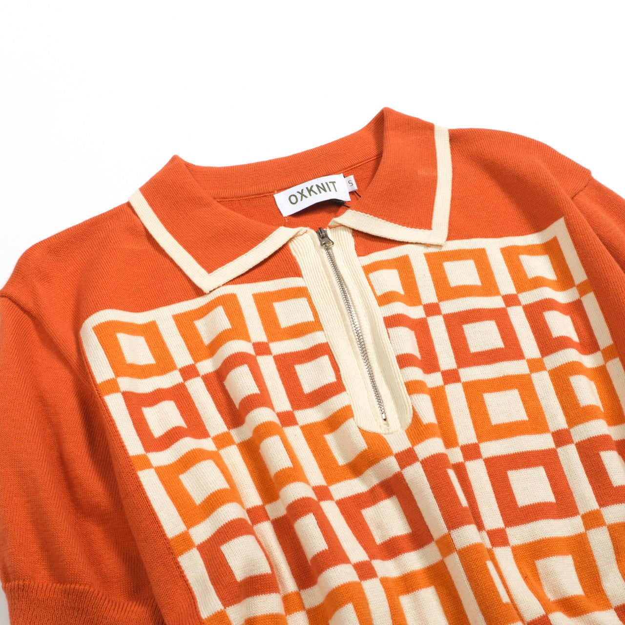 Vintage orange jacquard knitted polo for men