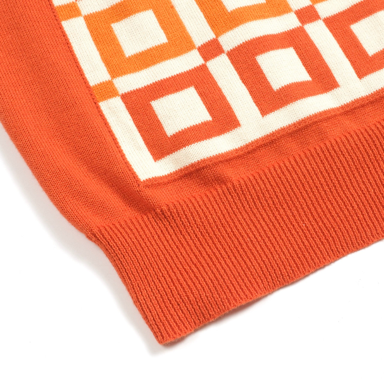 Vintage orange jacquard knitted polo for men